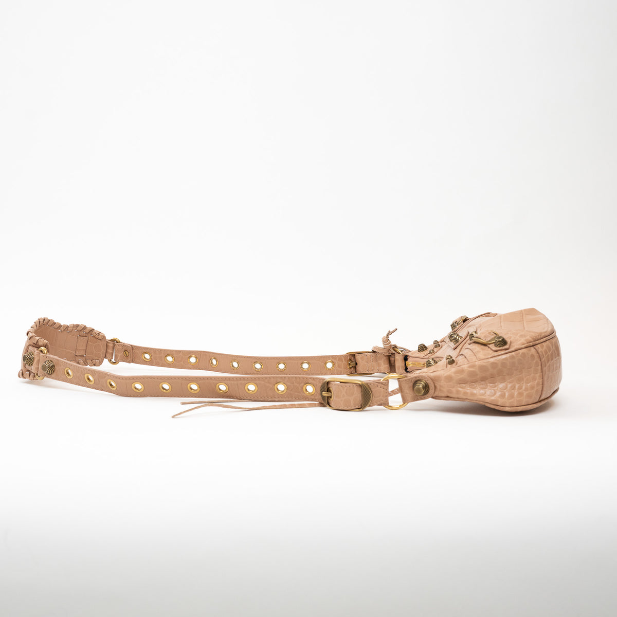 Balenciaga Beige Croc Embossed Leather Le Cagole Crossbody Bag