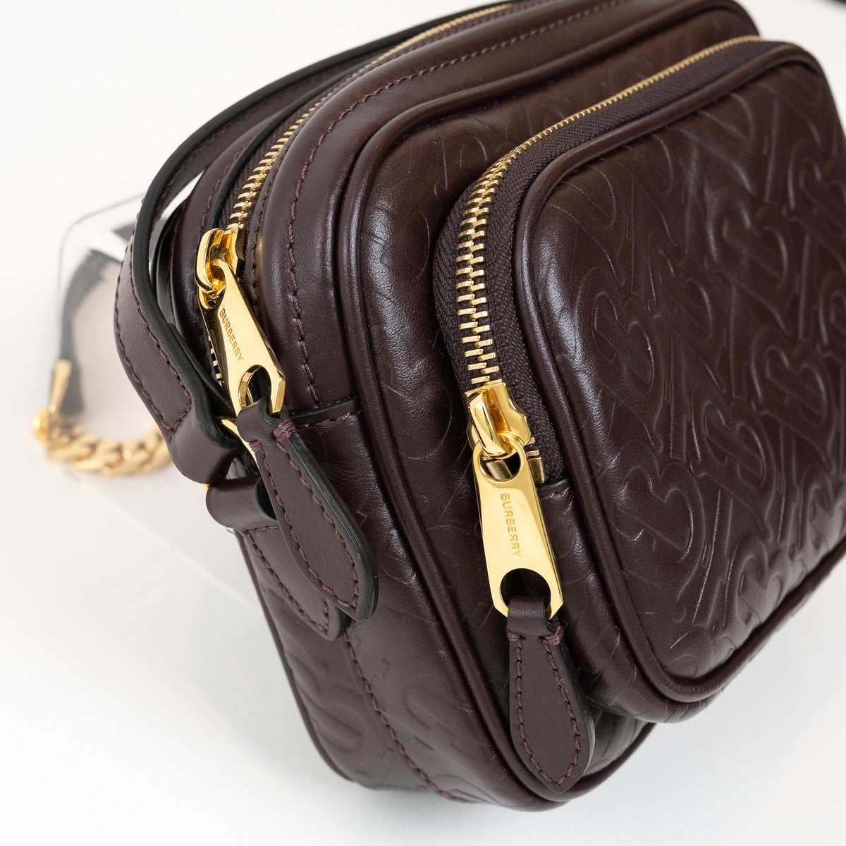 Burberry Brown Debossed Monogram Leather Crossbody Bag