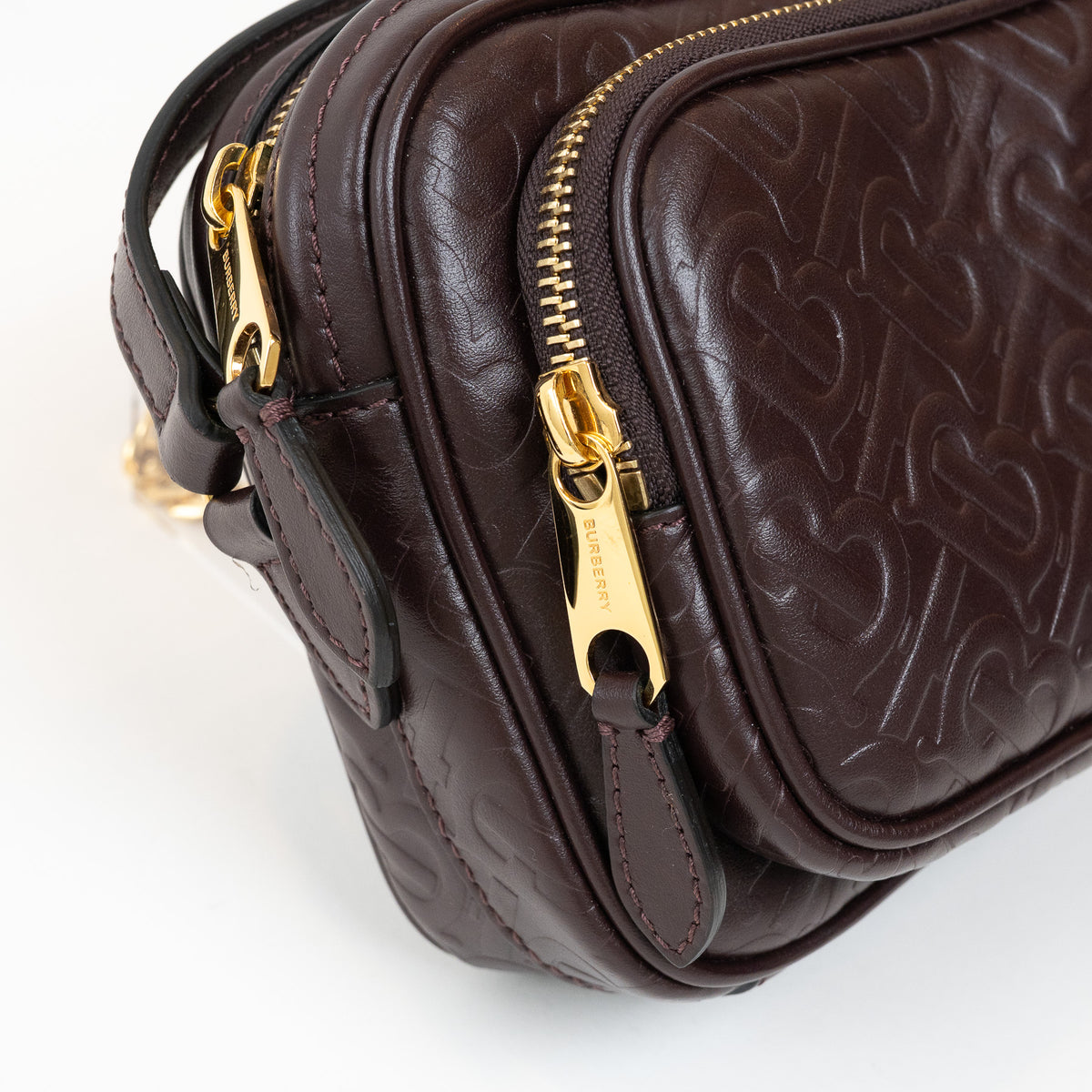 Burberry Brown Debossed Monogram Leather Crossbody Bag