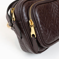 Burberry Brown Debossed Monogram Leather Crossbody Bag