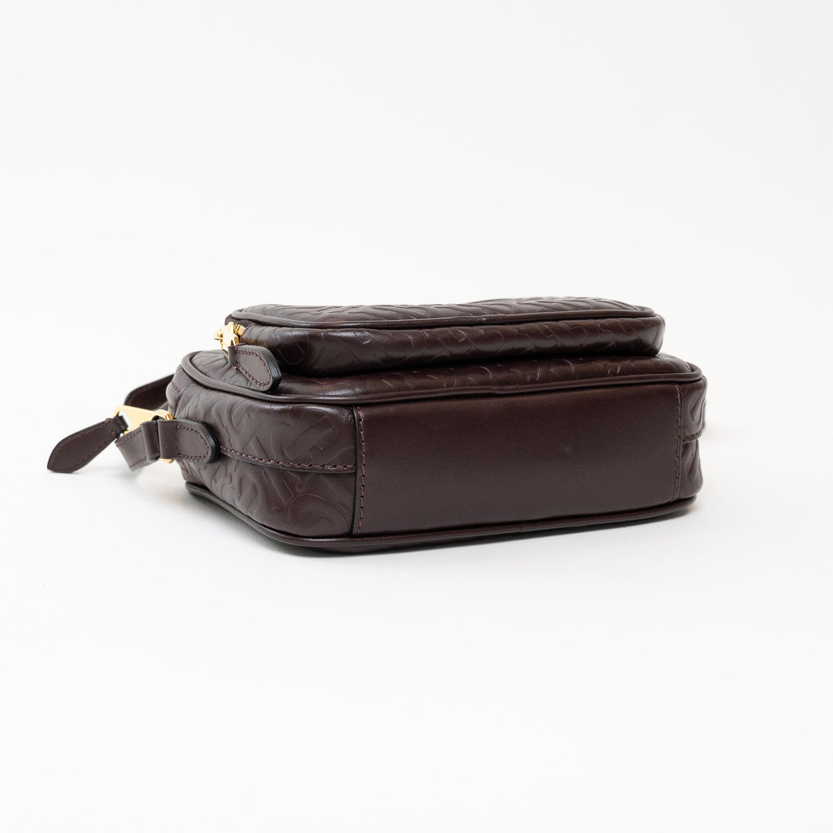 Burberry Brown Debossed Monogram Leather Crossbody Bag