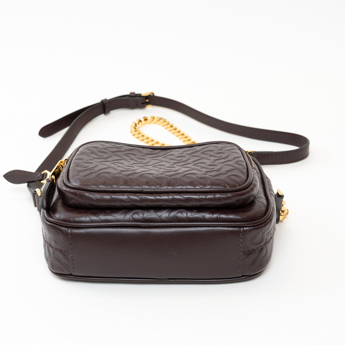 Burberry Brown Debossed Monogram Leather Crossbody Bag