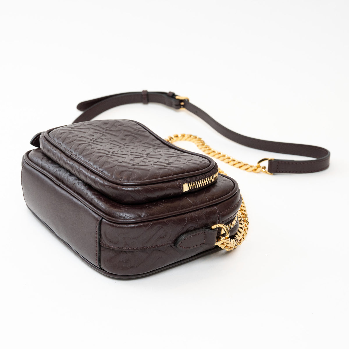 Burberry Brown Debossed Monogram Leather Crossbody Bag