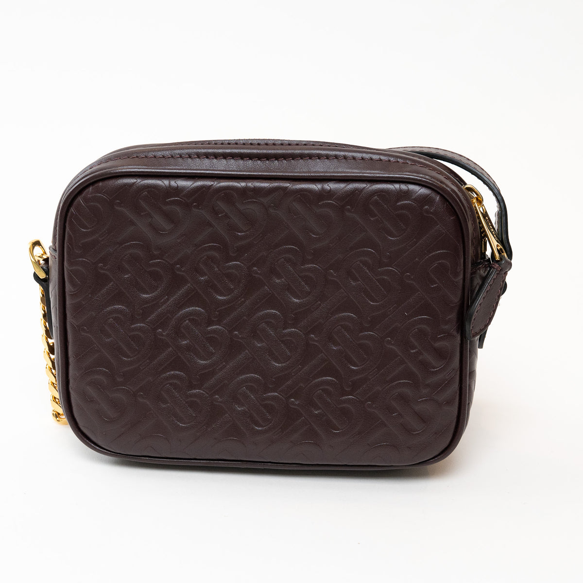 Burberry Brown Debossed Monogram Leather Crossbody Bag