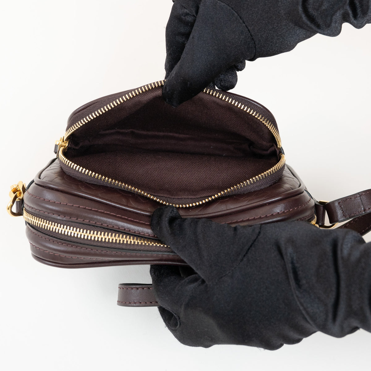 Burberry Brown Debossed Monogram Leather Crossbody Bag