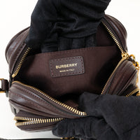 Burberry Brown Debossed Monogram Leather Crossbody Bag