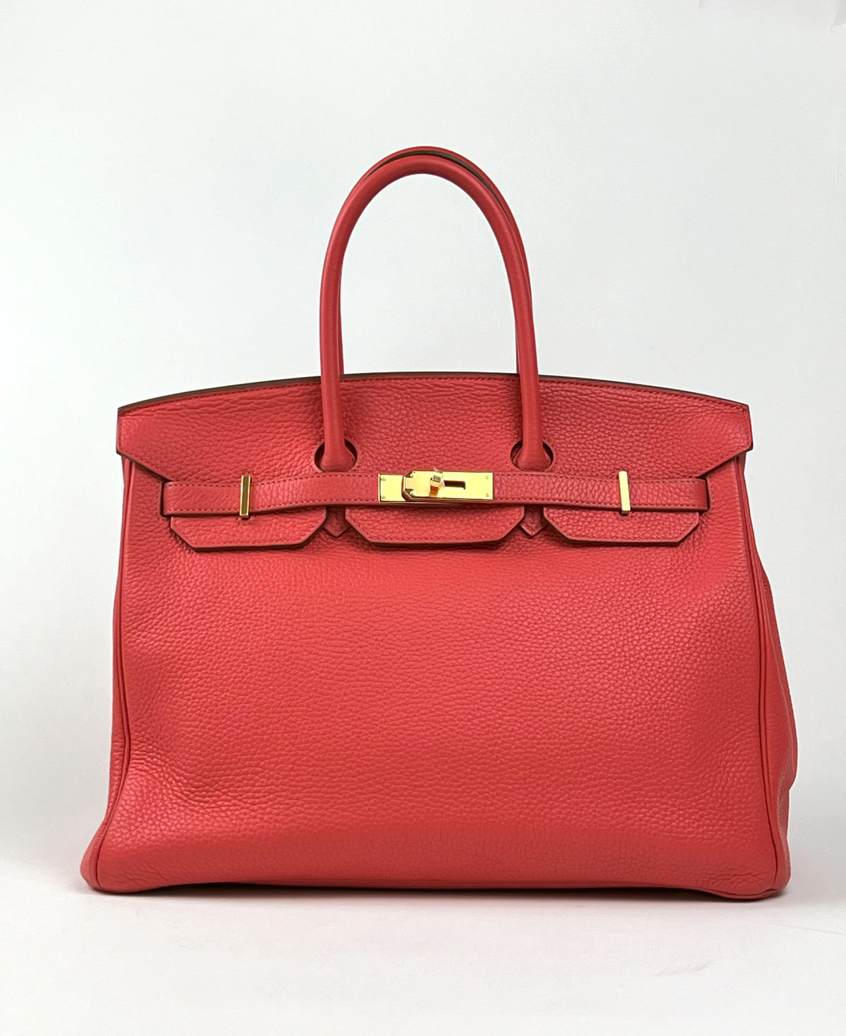 Excellent Pre-Loved Bright Rosy Red Grained Leather Top Handle Bag (front)