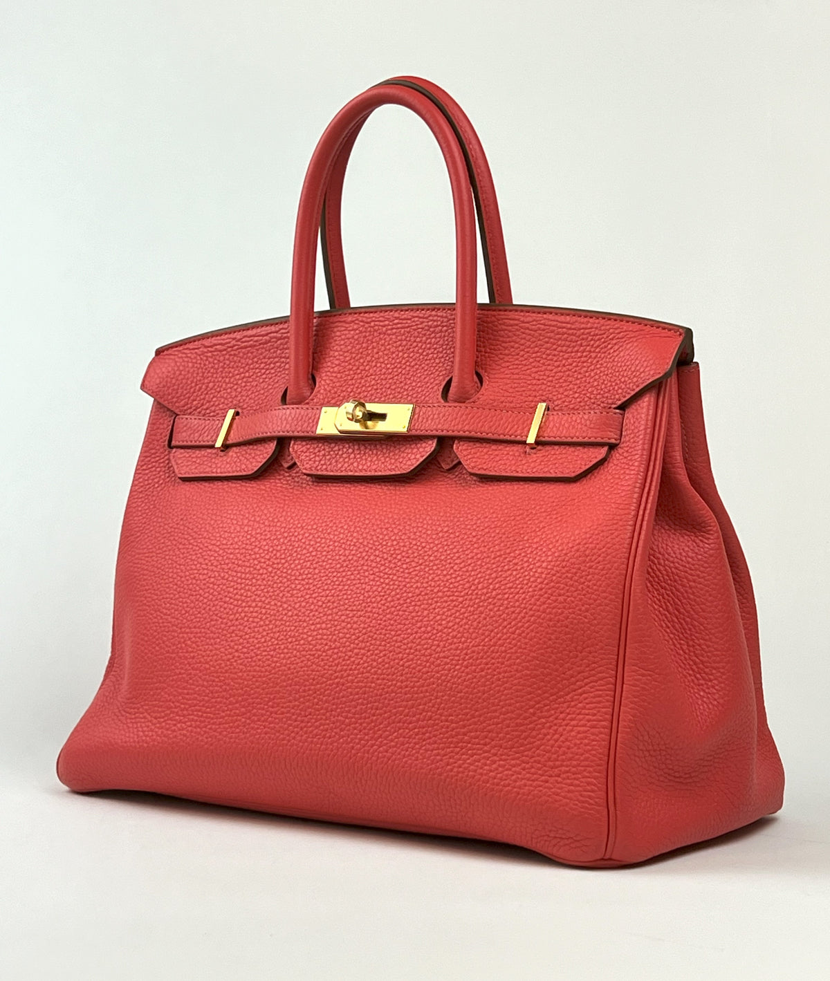 Excellent Pre-Loved Bright Rosy Red Grained Leather Top Handle Bag(side)