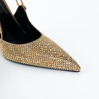 Versace Gold Crystal Embellished Slingback Pumps Size 40