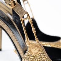Versace Gold Crystal Embellished Slingback Pumps Size 40