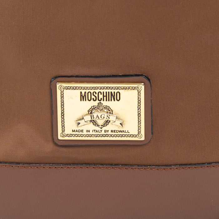 Moschino Brown Nylon and Grained Leather Bucket Bag