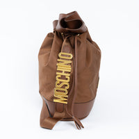 Moschino Brown Nylon and Grained Leather Bucket Bag