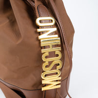 Moschino Brown Nylon and Grained Leather Bucket Bag