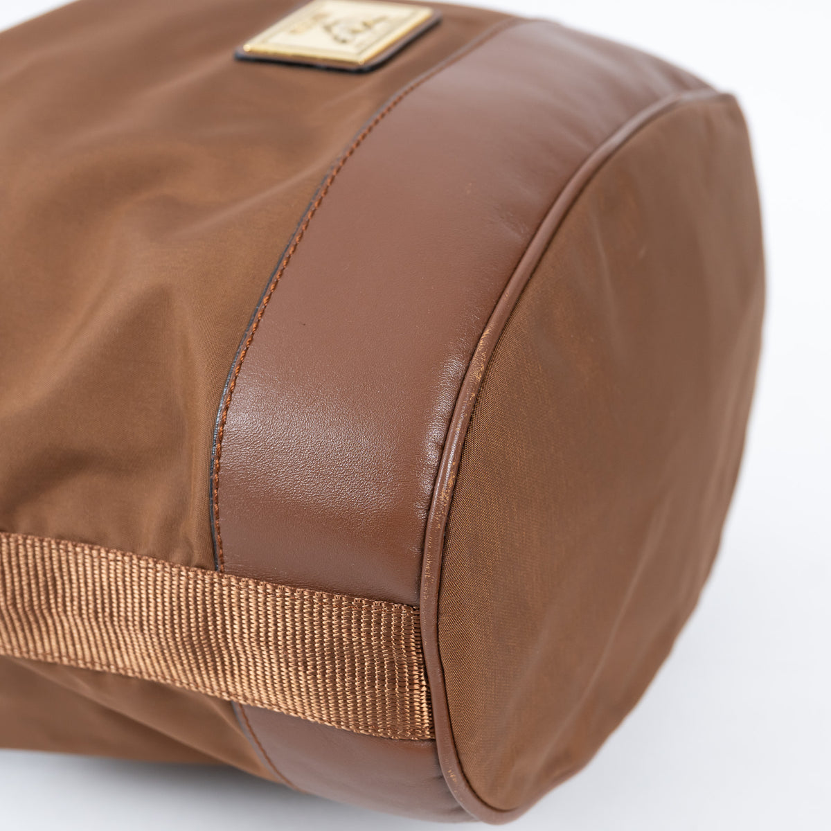 Moschino Brown Nylon and Grained Leather Bucket Bag