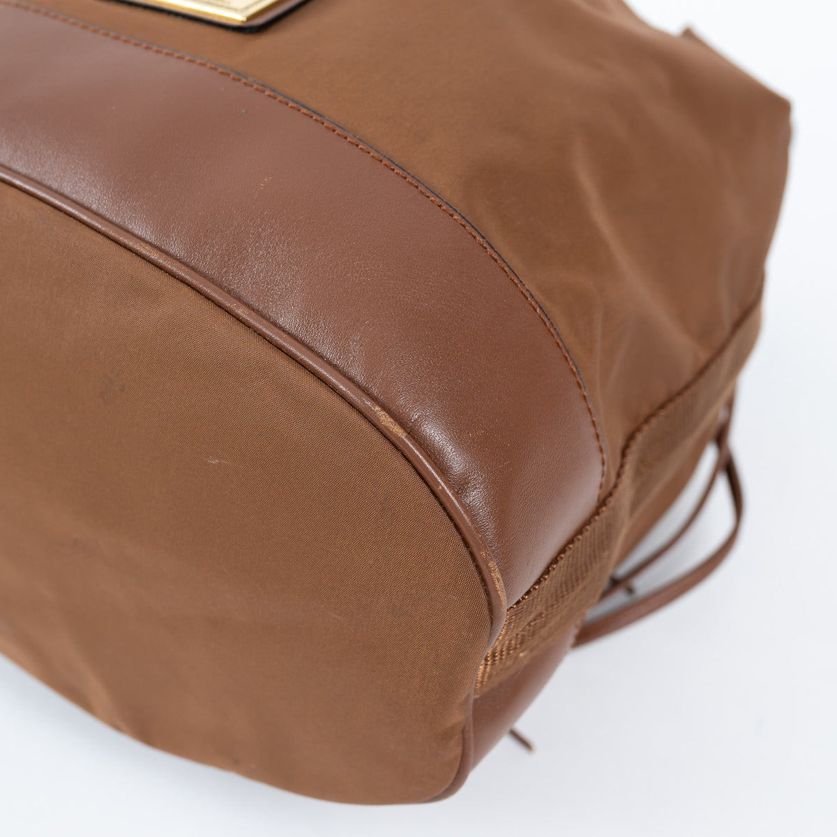 Moschino Brown Nylon and Grained Leather Bucket Bag