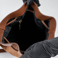 Moschino Brown Nylon and Grained Leather Bucket Bag