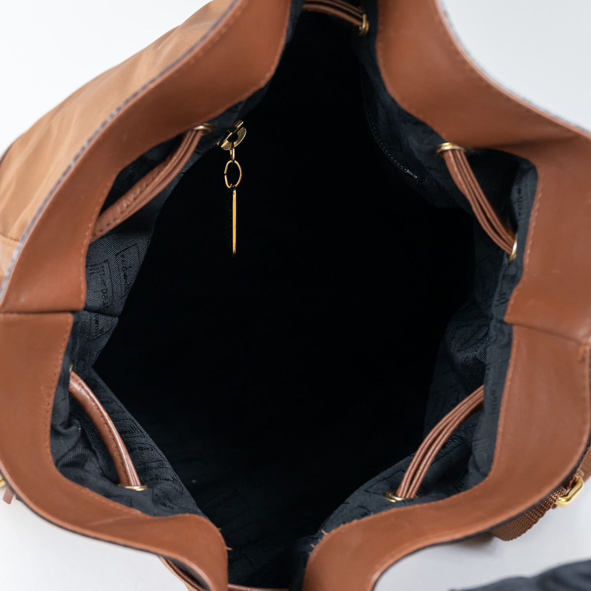 Moschino Brown Nylon and Grained Leather Bucket Bag