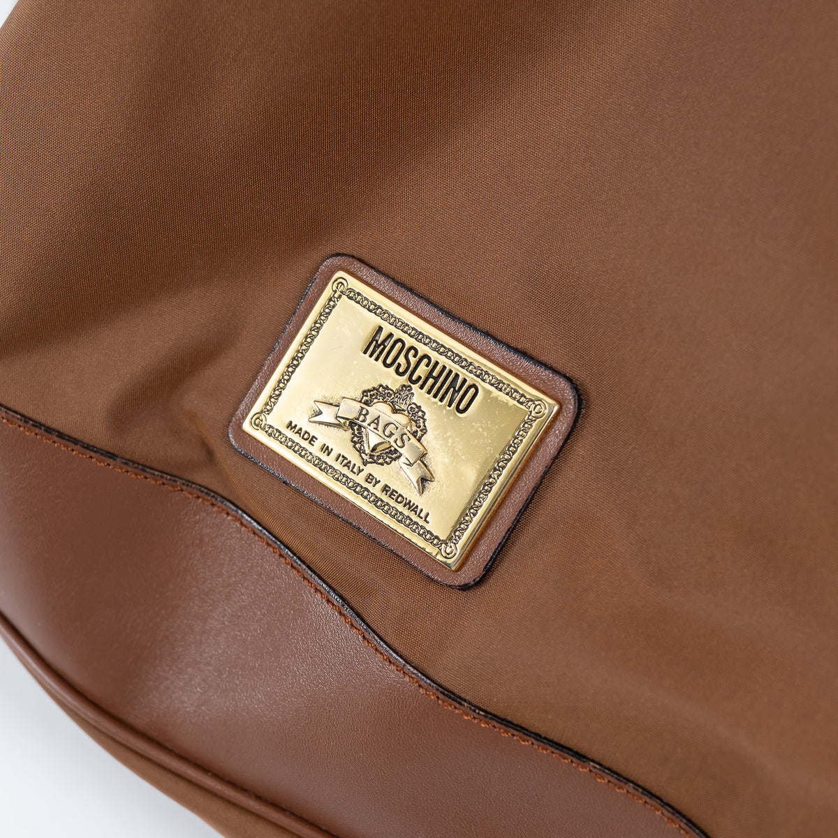 Moschino Brown Nylon and Grained Leather Bucket Bag