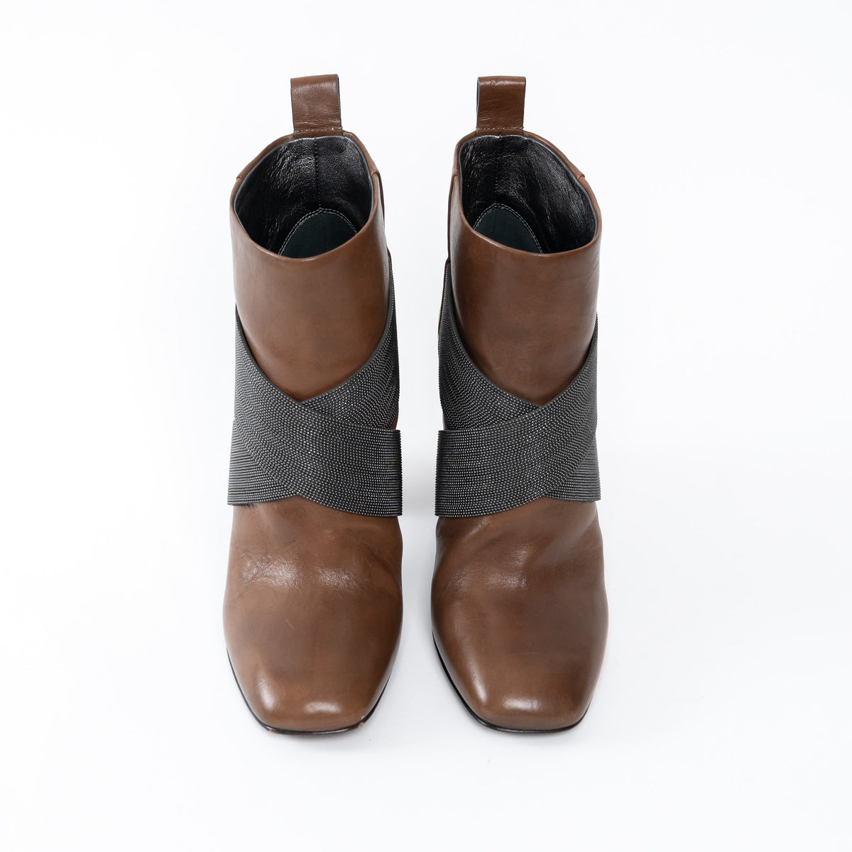 Brunello Cucinelli Brown Leather Block Heel Boots Size 37