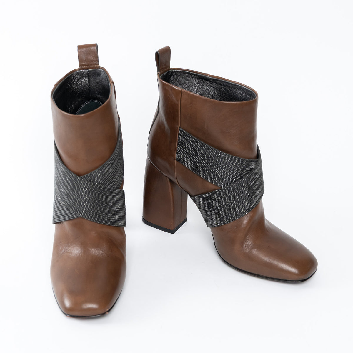 Brunello Cucinelli Brown Leather Block Heel Boots Size 37