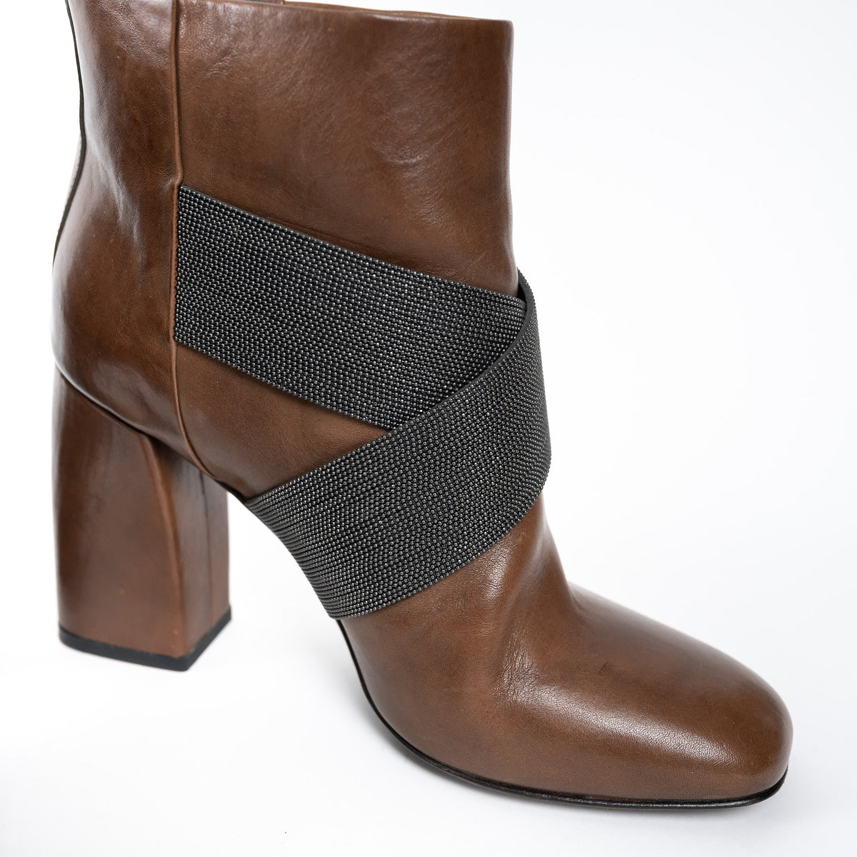 Brunello Cucinelli Brown Leather Block Heel Boots Size 37