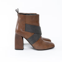 Brunello Cucinelli Brown Leather Block Heel Boots Size 37