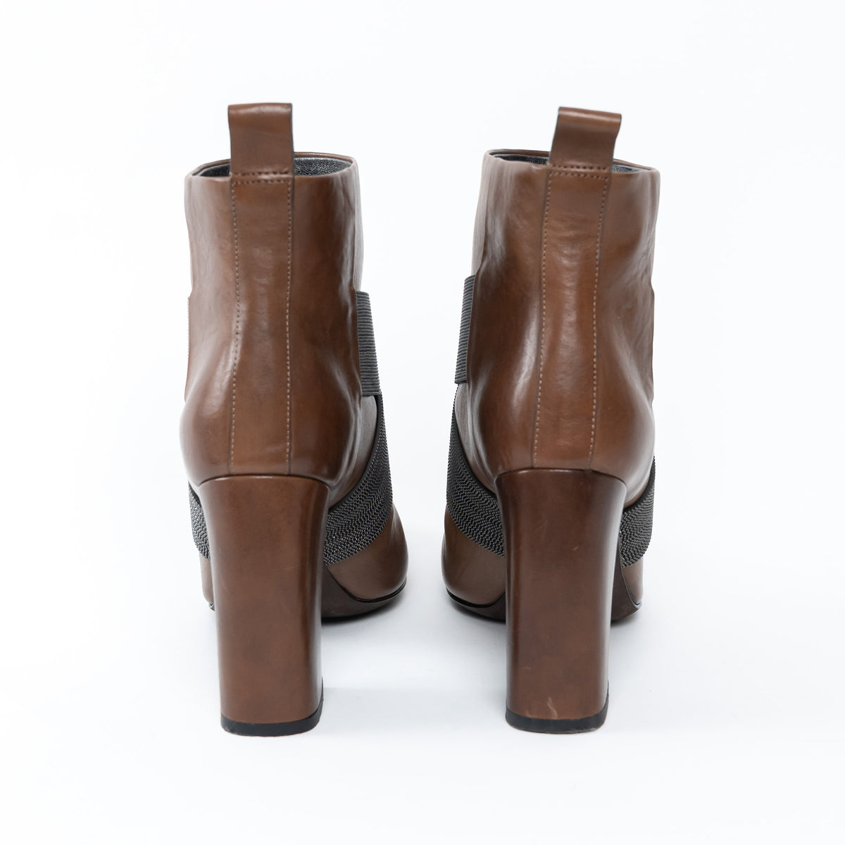 Brunello Cucinelli Brown Leather Block Heel Boots Size 37