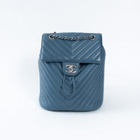 Pre-Loved Chanel ™ Blue Lambskin Leather Chevron Urban Spirit Backpack