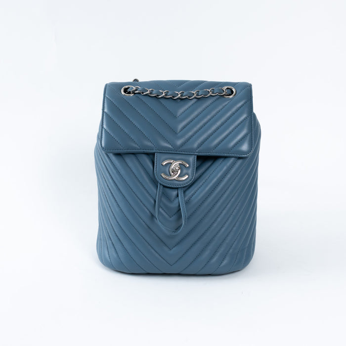 Pre-Loved Chanel ™ Blue Lambskin Leather Chevron Urban Spirit Backpack