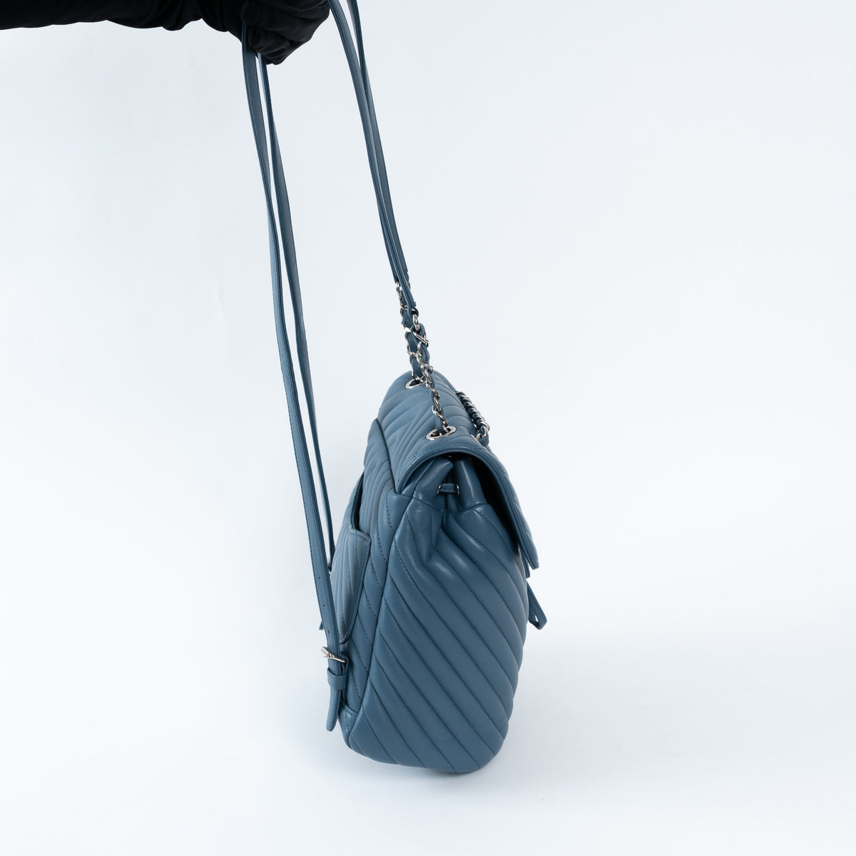 Pre-Loved Chanel ™ Blue Lambskin Leather Chevron Urban Spirit Backpack