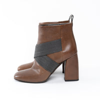 Brunello Cucinelli Brown Leather Block Heel Boots Size 37