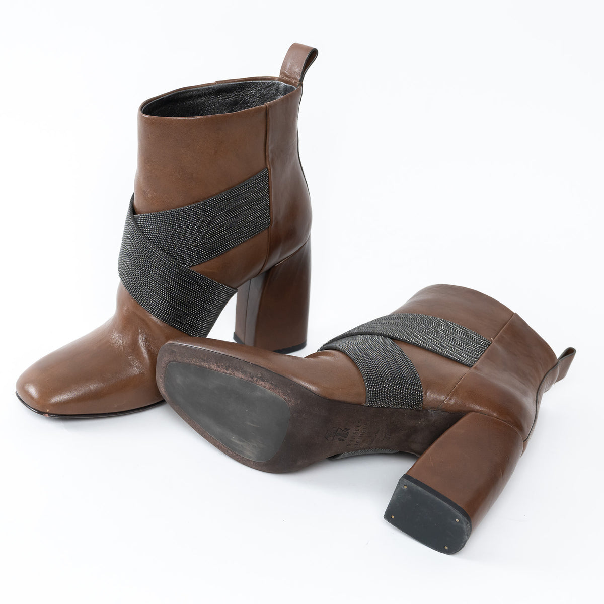 Brunello Cucinelli Brown Leather Block Heel Boots Size 37