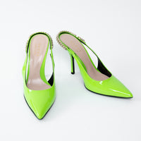Gucci Neon Green Slingback Heels with Chain Detail Size 36.5