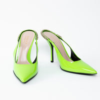 Gucci Neon Green Slingback Heels with Chain Detail Size 36.5