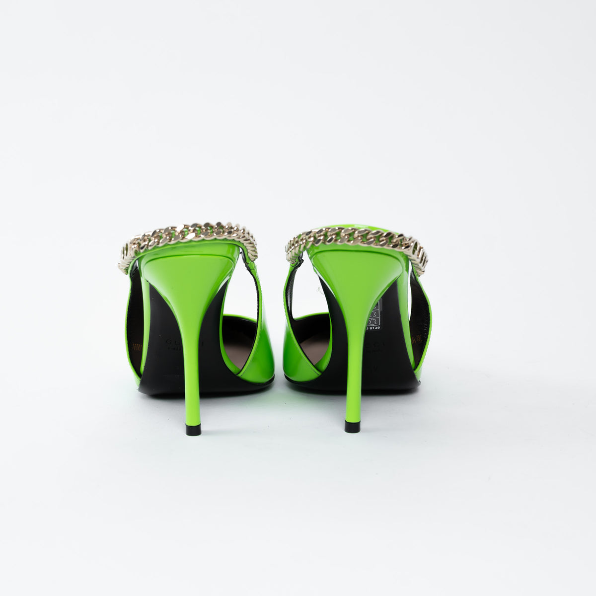 Gucci Neon Green Slingback Heels with Chain Detail Size 36.5