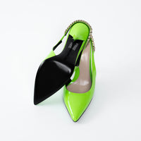 Gucci Neon Green Slingback Heels with Chain Detail Size 36.5