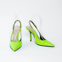 Gucci Neon Green Slingback Heels with Chain Detail Size 36.5