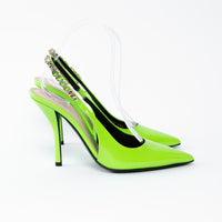 Gucci Neon Green Slingback Heels with Chain Detail Size 36.5
