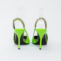 Gucci Neon Green Slingback Heels with Chain Detail Size 36.5