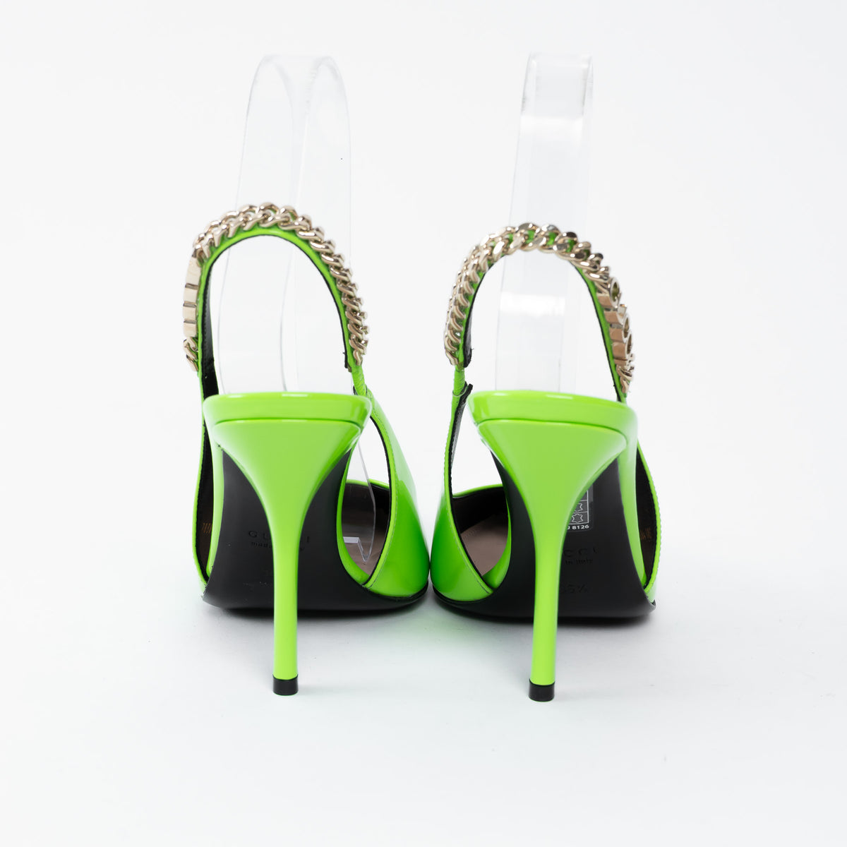 Gucci Neon Green Slingback Heels with Chain Detail Size 36.5