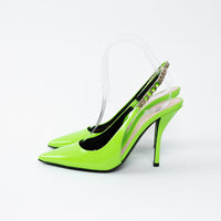 Gucci Neon Green Slingback Heels with Chain Detail Size 36.5