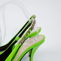 Gucci Neon Green Slingback Heels with Chain Detail Size 36.5