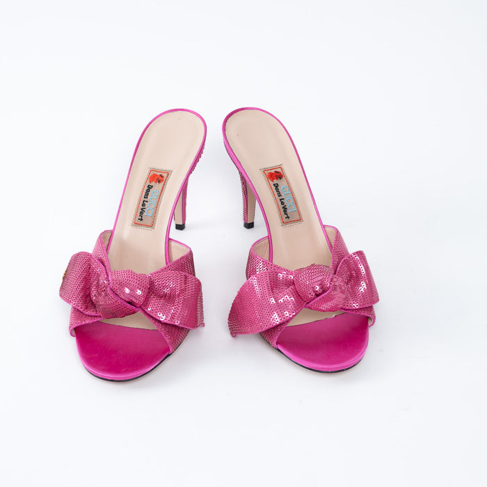 Gucci Pink Sequin Slip on Mules with Bow Size 40