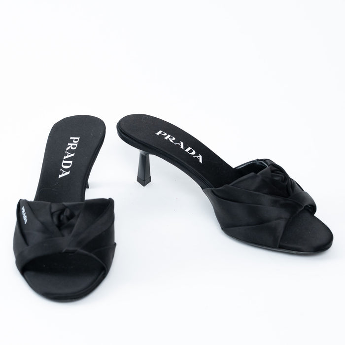 Prada Black Satin Flower Sandals Size 36.5