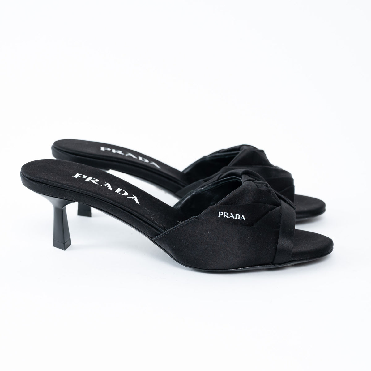 Prada Black Satin Flower Sandals Size 36.5