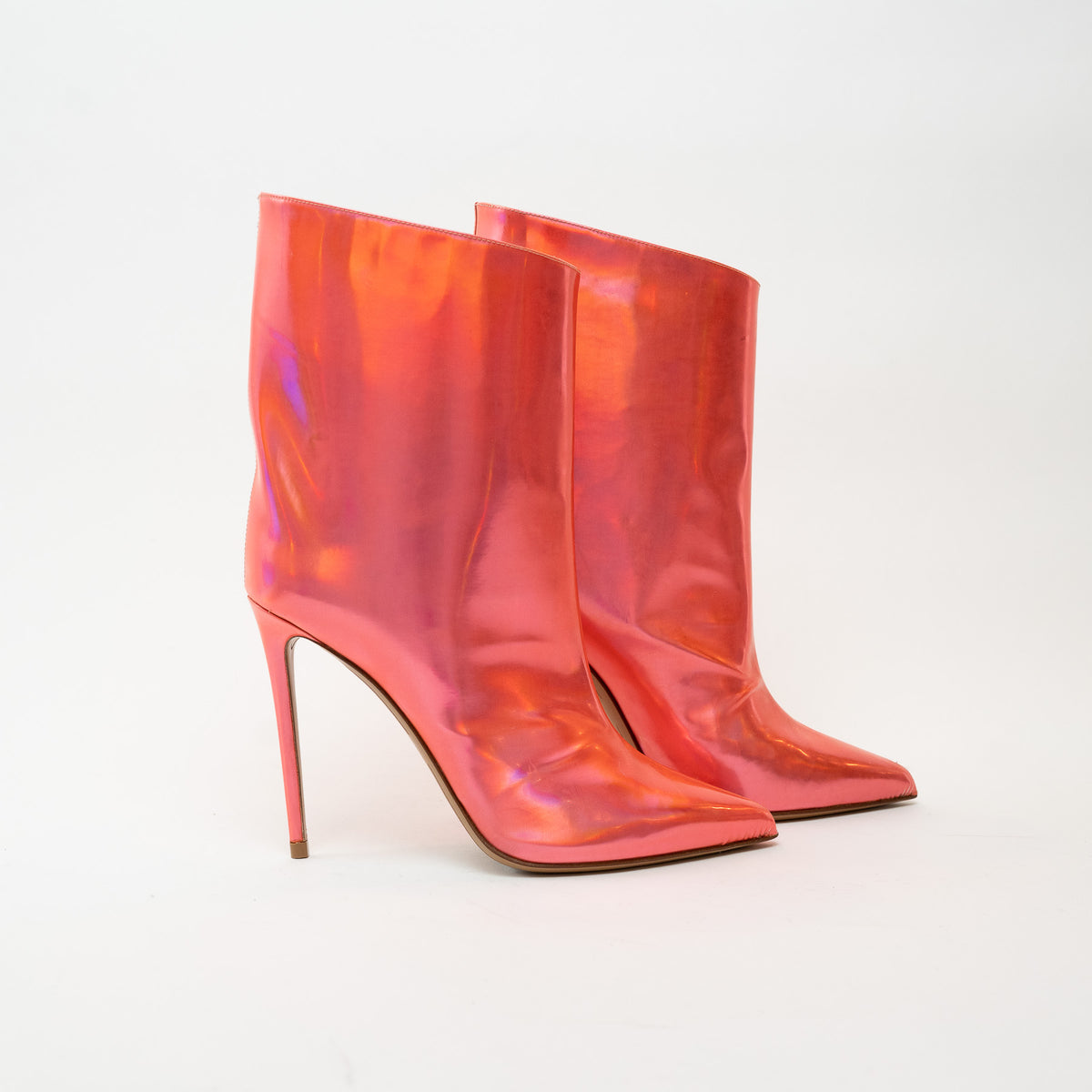 Alexandre Vauthier Coral Metallic Leather Ankle Boot Heel Size 39