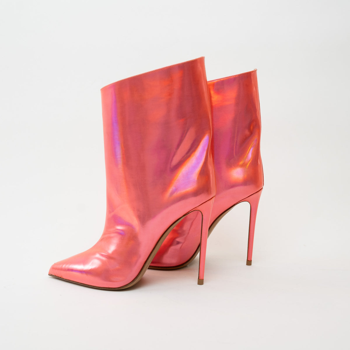 Alexandre Vauthier Coral Metallic Leather Ankle Boot Heel Size 39