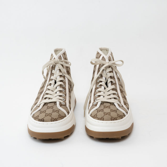 Mens Gucci GG Supreme Canvas Platform High Top Sneakers Size 44