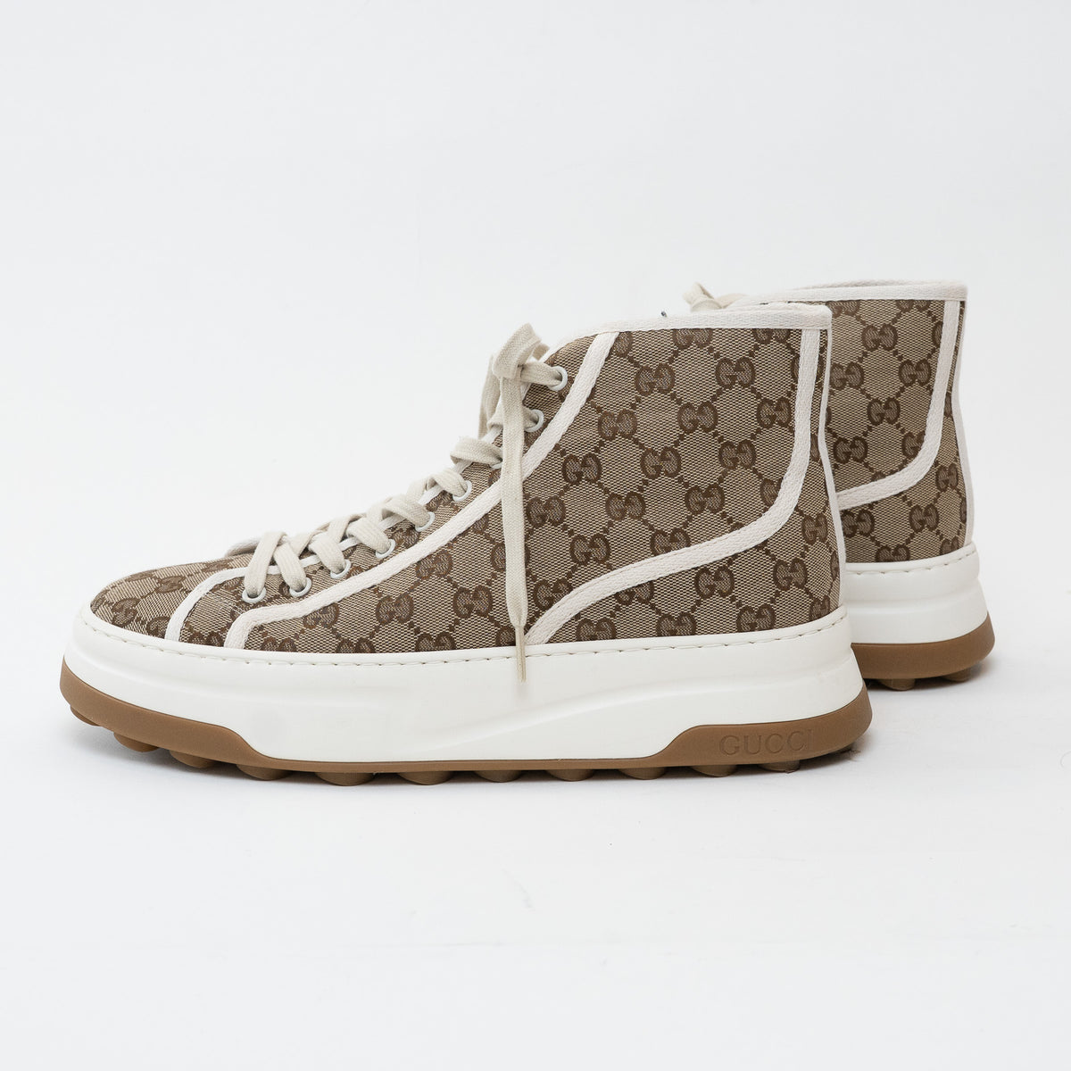 Mens Gucci GG Supreme Canvas Platform High Top Sneakers Size 44