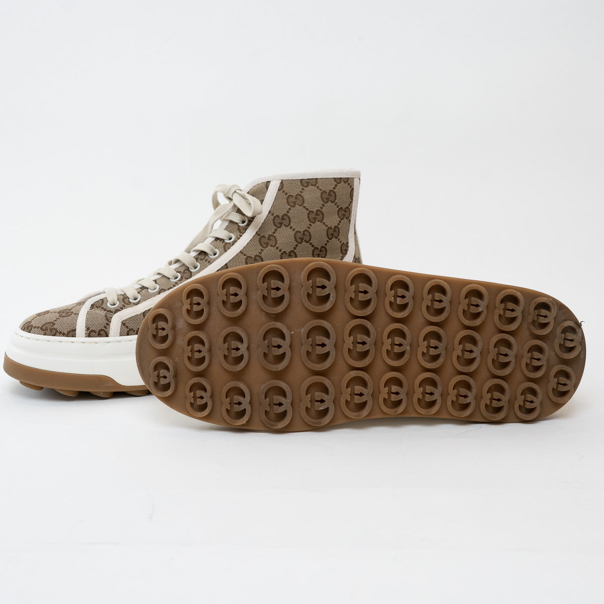 Mens Gucci GG Supreme Canvas Platform High Top Sneakers Size 44